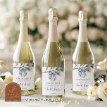 Winter Chinoiserie Bow Wine Bottle Label Wijn Etiket<br><div class="desc">Kerst Wijnfles Label Trouwdouche,  Blauwe Chinoiserie Wijnfles Label.</div>