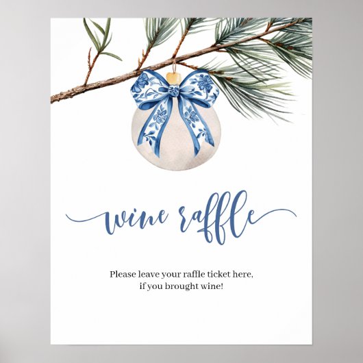Winter Chinoiserie Bow Wine Raffle Game Sign Poster (Voorkant)