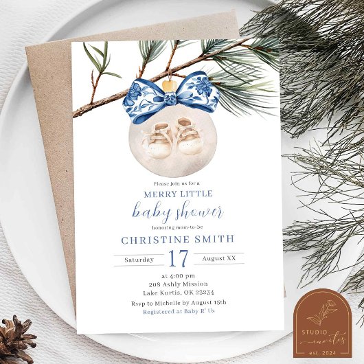 Winter Chinoiserie Merry Little Baby shower Kaart