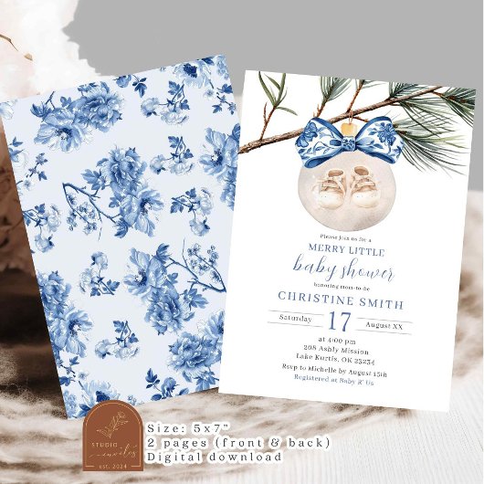 Winter Chinoiserie Merry Little Baby shower Kaart