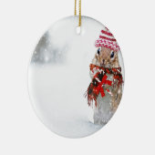 Winter Chipmunk Knit Pet Red Scarf Keramisch Ornament (Rechts)