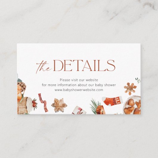 Winter Christmas Baby shower Details Informatiekaartje (Voorkant)