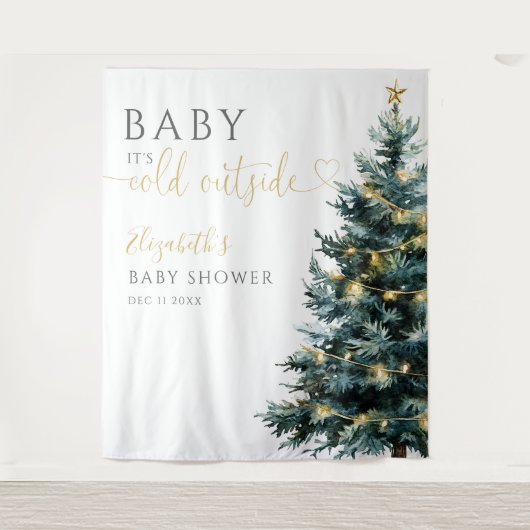 Winter Christmas Baby shower Foto Achtergrond Wandkleed (Voorkant)