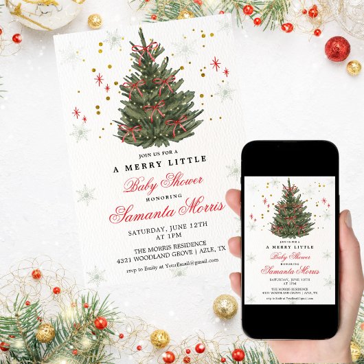 Winter Christmas Baby Shower Invitation | Red Bow  Kaart