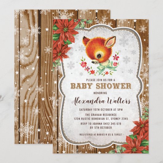 Winter Christmas Baby shower Invitation Rendier Kaart (Voorkant / Achterkant)