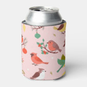 Winter Christmas Birds Custom Name Blikjeskoeler (Blikje Voorkant)