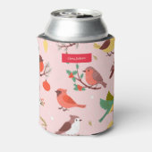 Winter Christmas Birds Custom Name Blikjeskoeler (Blikje Achterkant)