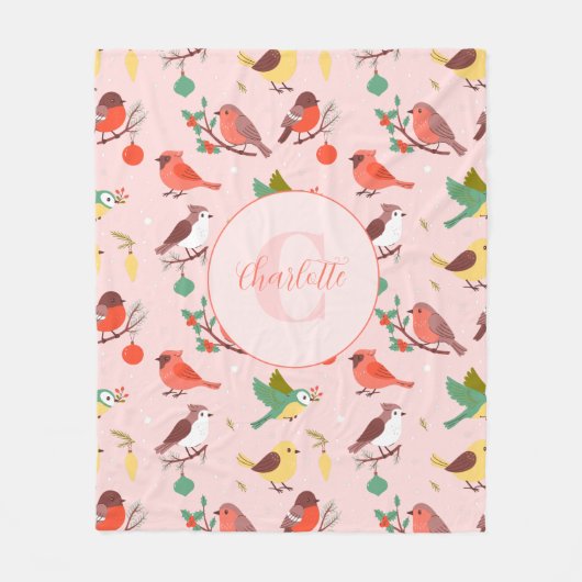 Winter Christmas Birds Personalized Fleece Deken (Voorkant)
