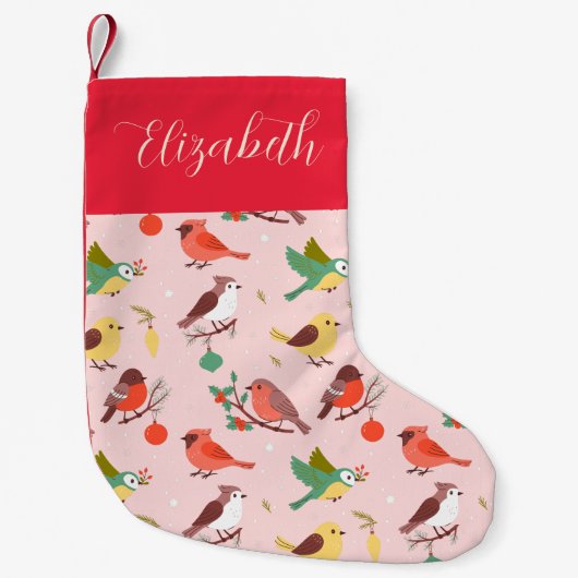 Winter Christmas Birds Personalized Kids Kleine Kerstsok (Voorkant)