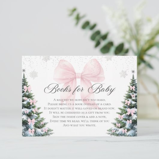 Winter Christmas Bow Baby Shower Books For Baby Informatiekaartje (Staand voorkant)