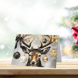 Winter Christmas Deer - aangepaste kerst Kaart<br><div class="desc">Kersthert - Custom Christmas Kaart Verstuur vakantie groeten met elegantie en charme met behulp van deze aanpasbare "Winter Christmas Deer" kerstkaart. Met een modern design van een majestueus hert versierd met glinsterende ornamenten, legt deze kaart de essentie van het seizoen vast met een unieke mix van rustieke en feestelijke elementen....</div>