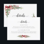 Winter Christmas Details Enclosure Kaart<br><div class="desc">Zorg ervoor dat uw bruiloftsgasten alle belangrijke informatie hebben met deze elegante winterkaart. Ontworpen met feestelijk waterverf groen, rode bessen en een charmante rode strik, het vormt een perfecte aanvulling op een kerst- of vakantie bruiloft thema. Gebruik het om ontvangstinformatie, accommodatiedetails of speciale notities te verstrekken die uw gasten nodig...</div>