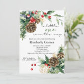 Winter Christmas Evergreen Baby shower Kaart (Staand voorkant)