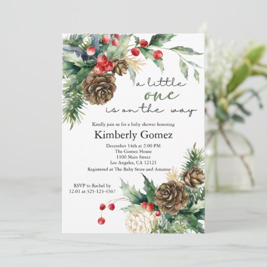 Winter Christmas Evergreen Baby shower Kaart (Staand voorkant)