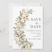 Winter Christmas Floral Save the Date Uitnodiging (Voorkant)