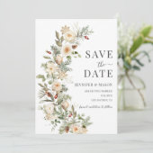 Winter Christmas Floral Save the Date Uitnodiging (Staand voorkant)