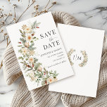 Winter Christmas Floral Save the Date Uitnodiging<br><div class="desc">Geniet van sophisticatie met onze verfijnde rustieke kerstthema's met het thema Save the Date. Met een delicate grillige krans van dennenboomtakken,  gouden sneeuwvlokken en witte bloemen,  verheffen deze unieke uitnodigingen de verwachting voor uw vakantie bruiloft. Perfect voor het toevoegen van een vleugje elegantie en charme aan uw speciale dag.</div>