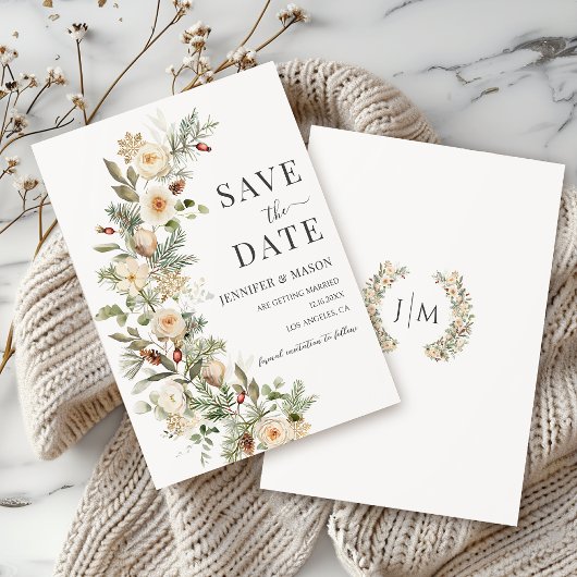 Winter Christmas Floral Save the Date Uitnodiging