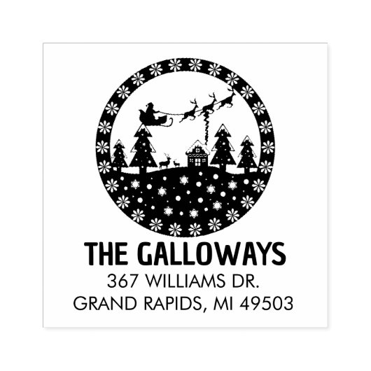 Winter Christmas Flying Santa Sleigh Rubberstempel (Afrduk)