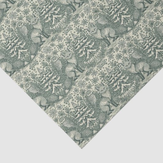 Winter / Christmas Fox & Owl Illustration Pattern Tissuepapier (Detail)