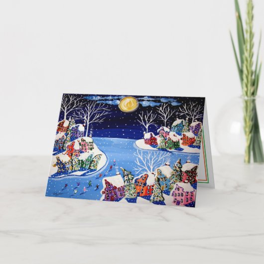 Winter Christmas Fun Folk Art Holiday Kaart (Voorkant)