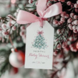 Winter Christmas Girl Baby shower Cadeaulabel<br><div class="desc">Vier de komst van je kleine meisje met deze Winter Christmas Girl Baby shower Gift Labels. Met een blauwgroen kerstboom versierd met een delicate roze blush boog en omgeven door pastel sneeuwvlokken, combineert dit elegante ontwerp feestelijke charme met een zachte, coquette touch. Ideaal voor het creëren van een onvergetelijk winterse...</div>