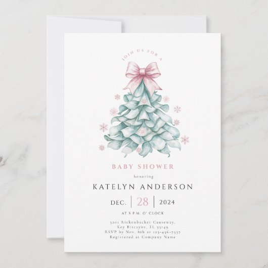 Winter Christmas Girl Baby shower Uitnodiging (Voorkant)