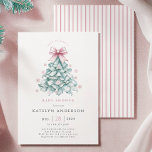Winter Christmas Girl Baby shower Uitnodiging<br><div class="desc">Vier de komst van je kleine meisje met dit charmante baby shower met een winterthema. Met een blauwgroen kerstboom versierd met een delicate roze blush boog en omgeven door pastel sneeuwvlokken, combineert dit elegante ontwerp feestelijke charme met een zachte, coquette touch. Ideaal voor het creëren van een onvergetelijk winterse baby...</div>