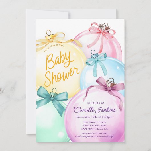 Winter Christmas Girl Baby shower Uitnodiging (Voorkant)