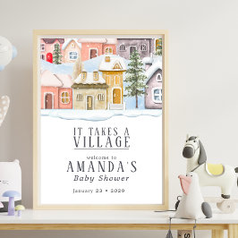 Winter Christmas Het duurt een Village Baby shower Poster