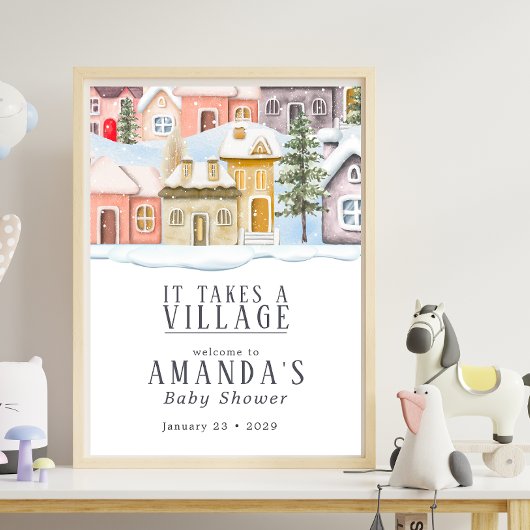 Winter Christmas Het duurt een Village Baby shower Poster