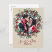 Winter Christmas Holly Save the Date briefkaart (Voorkant / Achterkant)