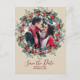 Winter Christmas Holly Save the Date briefkaart