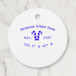 Winter Christmas house blauwe snoep canes est. Yea Bedankjes Labels