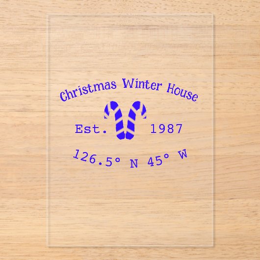 Winter Christmas house blue candy canes est. Year  Acryl Uitnodigingen (Voorkant)