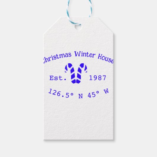 Winter Christmas house blue candy canes est. Year  Cadeaulabel (Voorkant)