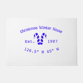Winter Christmas house blue candy canes est. Year  Deurmat