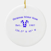 Winter Christmas house blue candy canes est. Year  Keramisch Ornament (Achterkant)