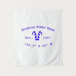 Winter Christmas house blue candy canes est. Year  Wandkleed