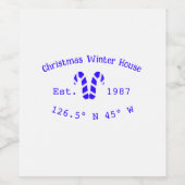 Winter Christmas house blue candy canes est. Year  Wijn Etiket (Enkel label)