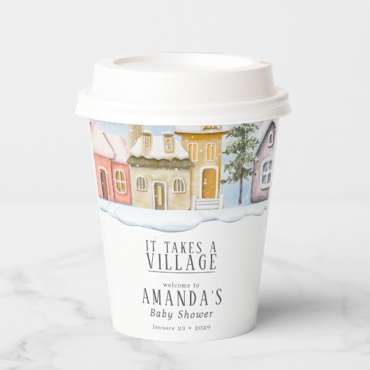 Winter Christmas It takes a Village Baby Shower Papieren Bekers (Voorkant)