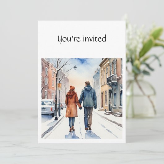 Winter Christmas Jubileum City Paar Winter Kaart (Staand voorkant)