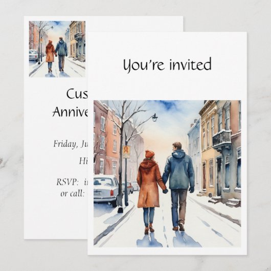 Winter Christmas Jubileum City Paar Winter Kaart (Voorkant / Achterkant)