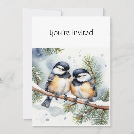 Winter Christmas Jubileum Party Chickadee Birds Kaart (Voorkant)