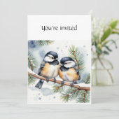 Winter Christmas Jubileum Party Chickadee Birds Kaart (Staand voorkant)