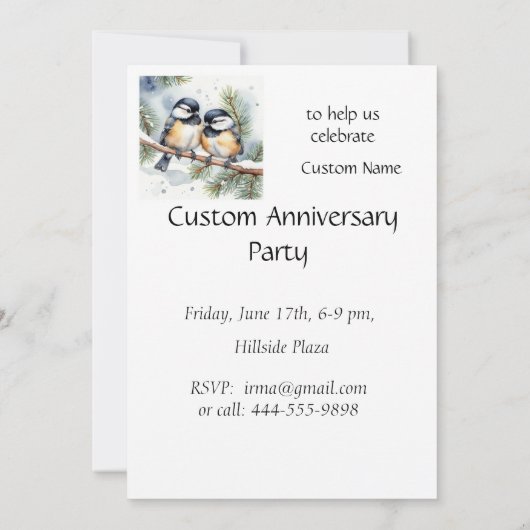 Winter Christmas Jubileum Party Chickadee Birds Kaart (Achterkant)