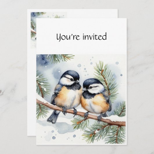 Winter Christmas Jubileum Party Chickadee Birds Kaart (Voorkant / Achterkant)