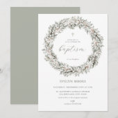 Winter Christmas Krans Doop Uitnodiging (Voorkant / Achterkant)