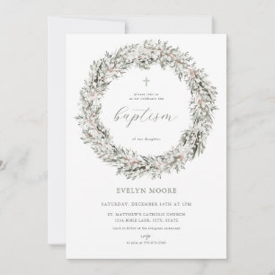 Winter Christmas Krans Doop Uitnodiging