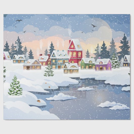 Winter Christmas landscape with snow-covered house Cadeaupapier (Vlak)